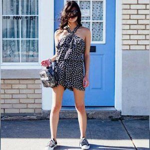 New Loft Bluebell Flounce Halter Romer Ruffle Black White Floral Womens Size XS